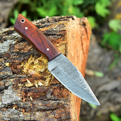 Custom Hand Forged Damascus Steel Fixed Blade Hunting Skinning Knife