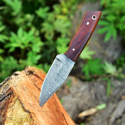 Custom Hand Forged Damascus Steel Fixed Blade Hunting Skinning Knife