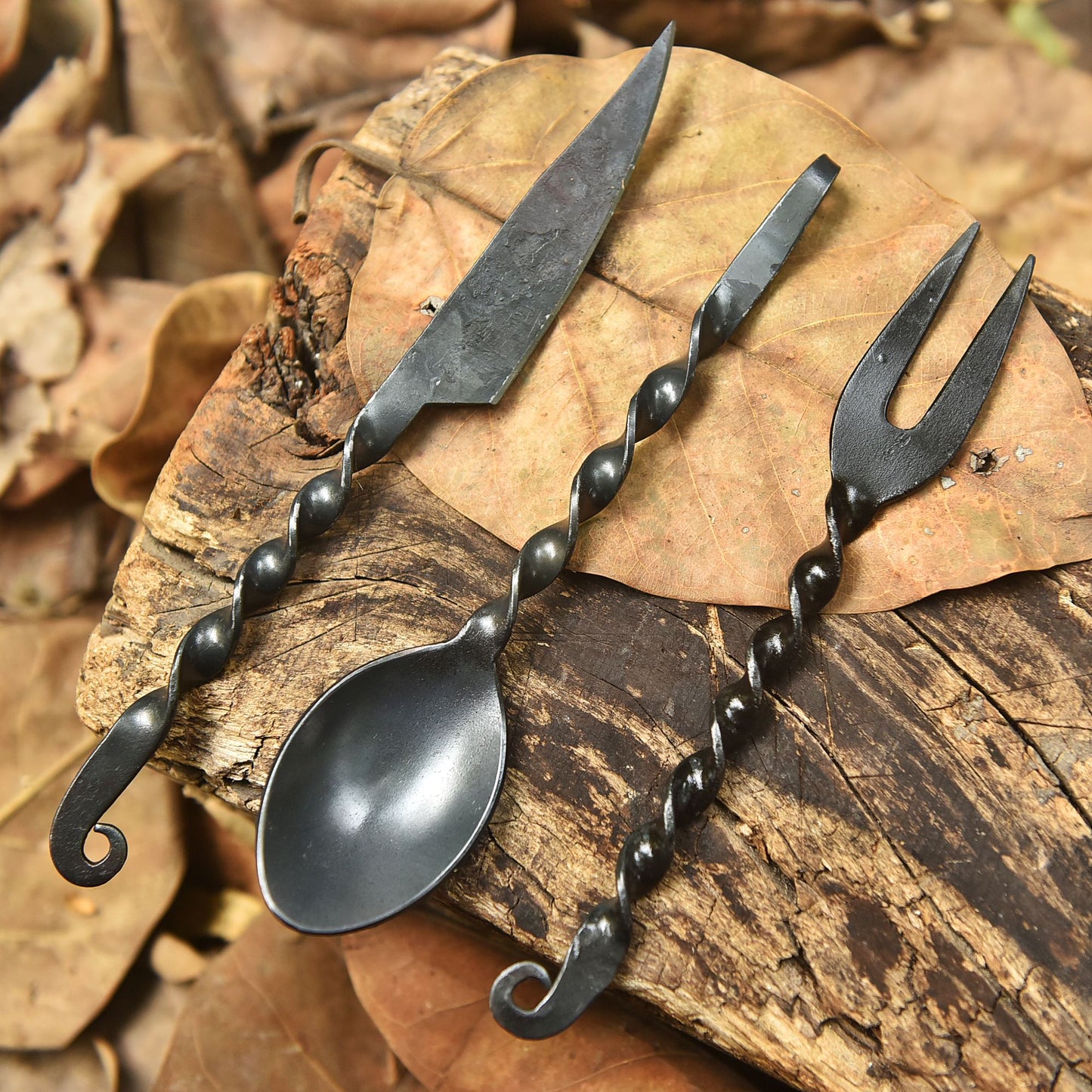 Handmade Outdoor Hunter Utensil Set  Artisan Forged Cutlery Set