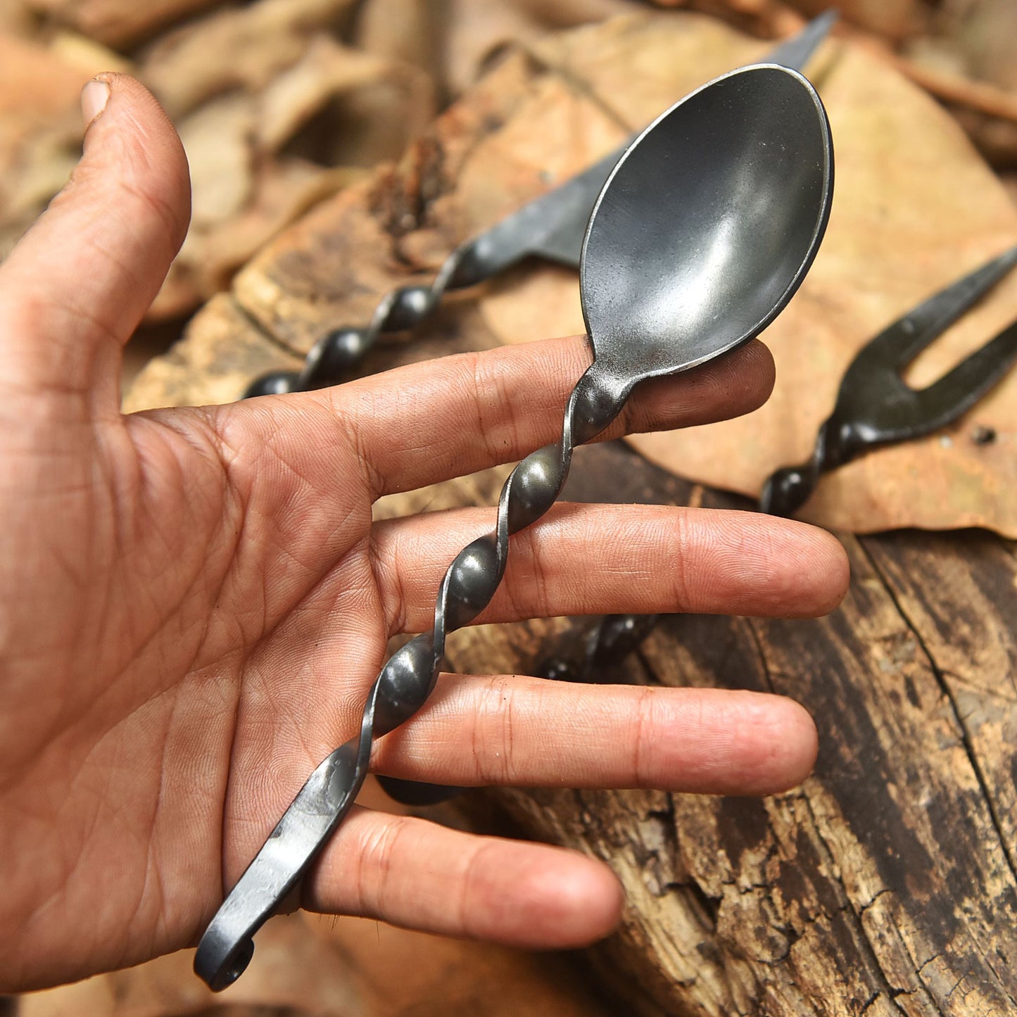 Handmade Outdoor Hunter Utensil Set  Artisan Forged Cutlery Set