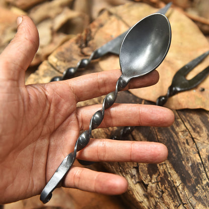 Handmade Outdoor Hunter Utensil Set  Artisan Forged Cutlery Set