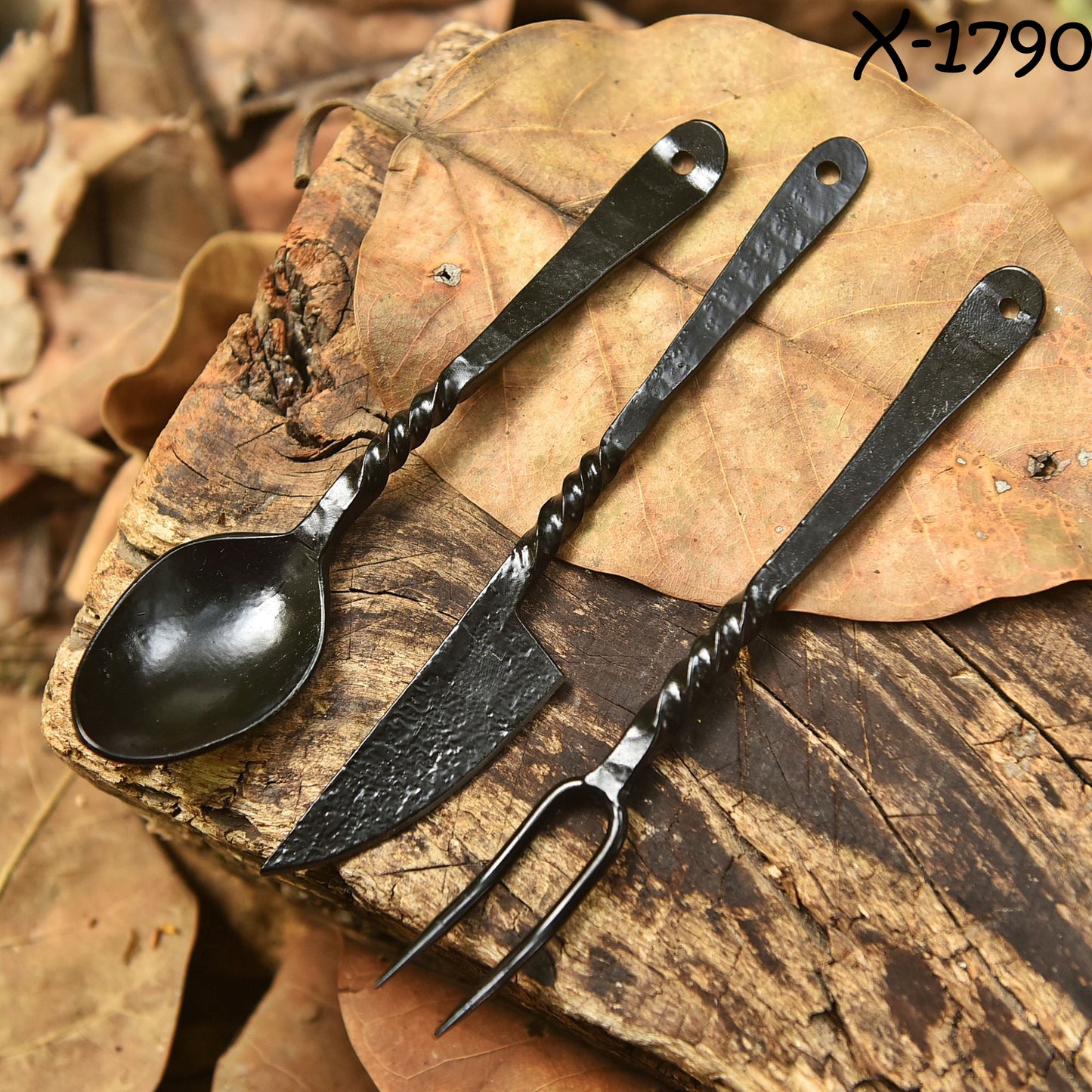Handmade Traditional Hunter Camp  3-Piece Set Cutlery Artisan Forged
