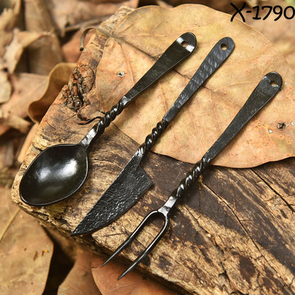 Handmade Traditional Hunter Camp  3-Piece Set Cutlery Artisan Forged
