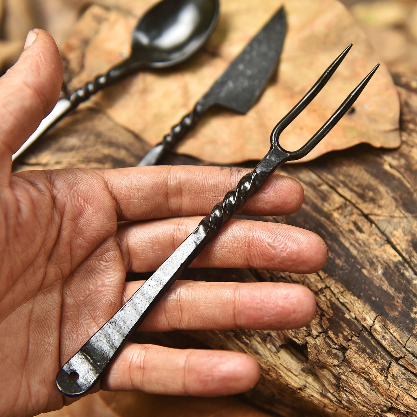 Handmade Traditional Hunter Camp  3-Piece Set Cutlery Artisan Forged