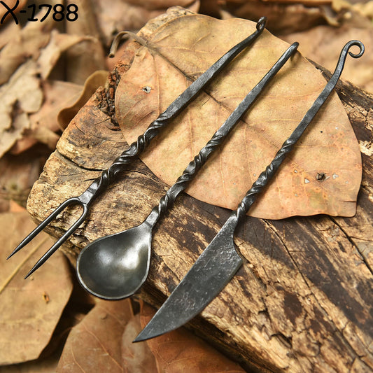 Heritage Hand Forged 3 Piece Cutlery Set Medieval Style Blacksmith Utensil Set