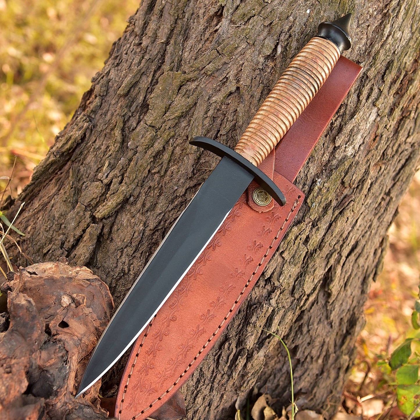 Custom Handmade Carbon Steel V-42 Double Edge Dagger Knife Wood Handle