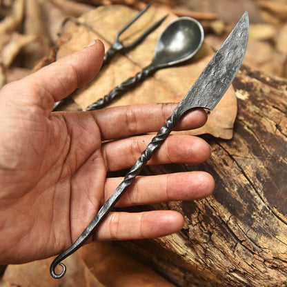 Heritage Hand Forged 3 Piece Cutlery Set Medieval Style Blacksmith Utensil Set