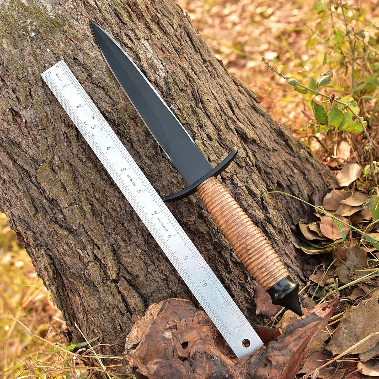 Custom Handmade Carbon Steel V-42 Double Edge Dagger Knife Wood Handle