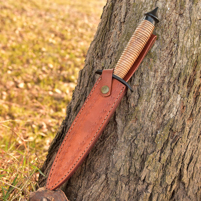 Custom Handmade Carbon Steel V-42 Double Edge Dagger Knife Wood Handle