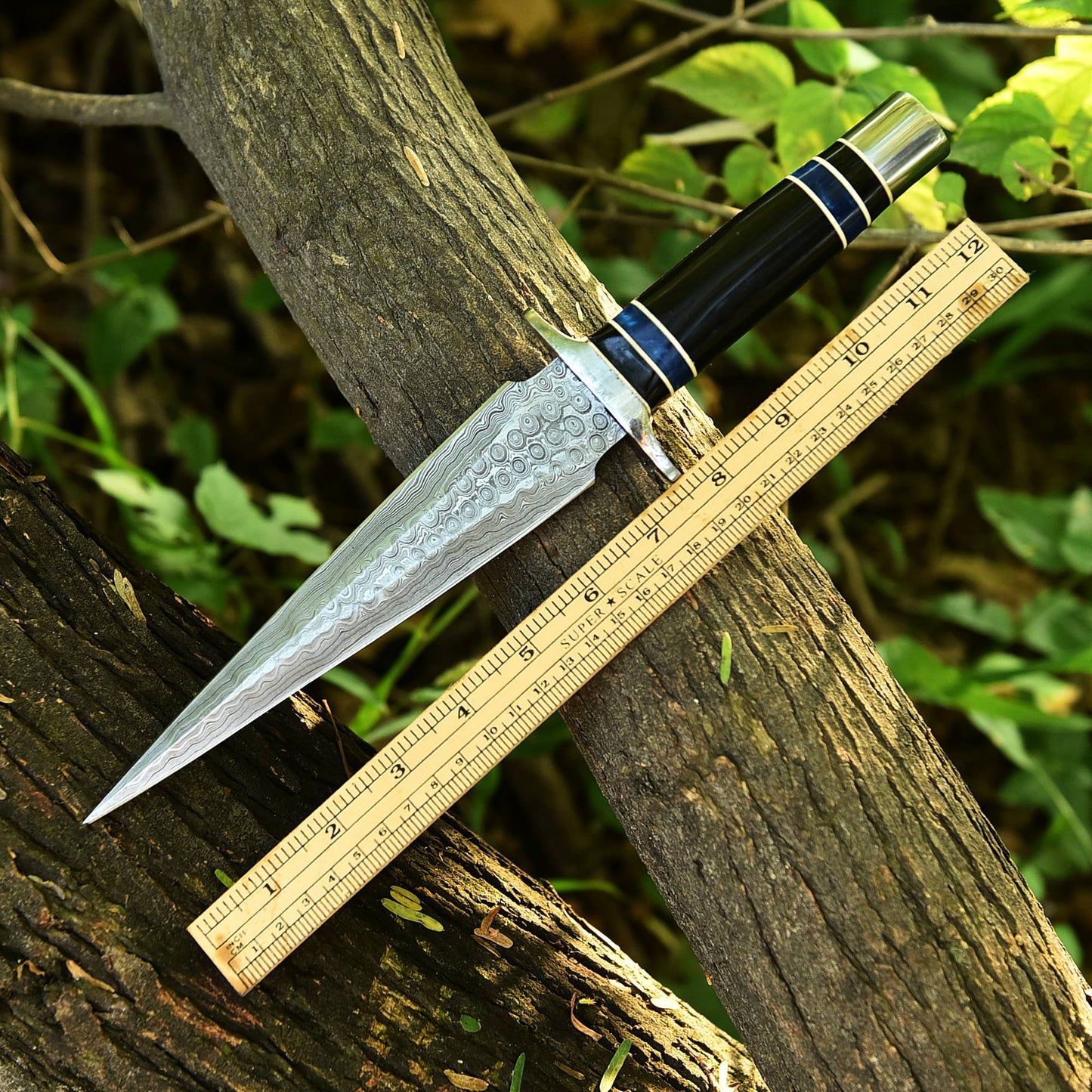 Handmade Damascus Steel Double Edge Blade Dagger Knife Resin Handle