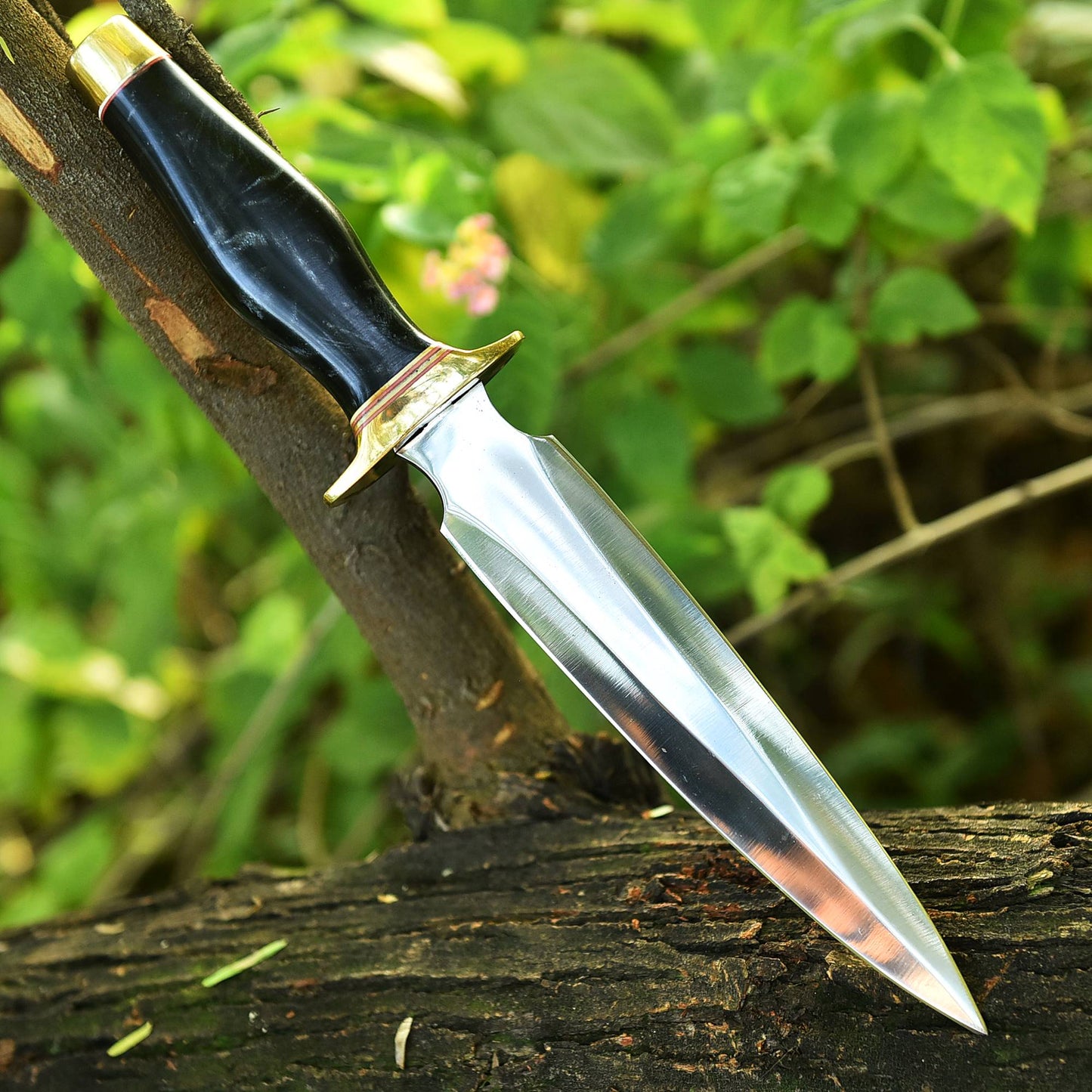 Handmade Carbon Steel Blade Double Edge Dagger Resin Brass Guard Handle