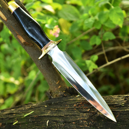 Handmade Carbon Steel Blade Double Edge Dagger Resin Brass Guard Handle