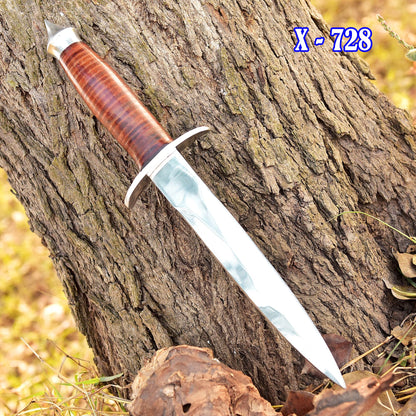 Handmade Carbon Steel Double Edge Blade Dagger Knife Leather Handle