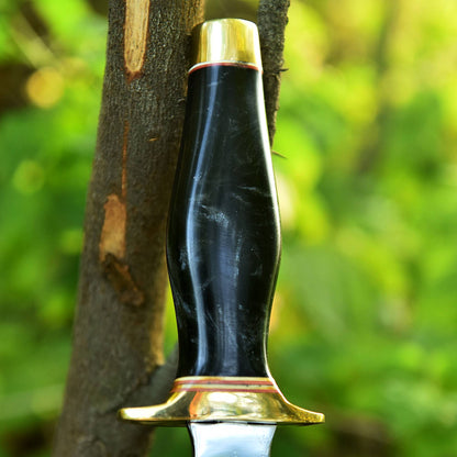 Handmade Carbon Steel Blade Double Edge Dagger Resin Brass Guard Handle