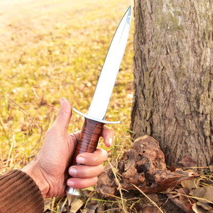 Handmade Carbon Steel Double Edge Blade Dagger Knife Leather Handle