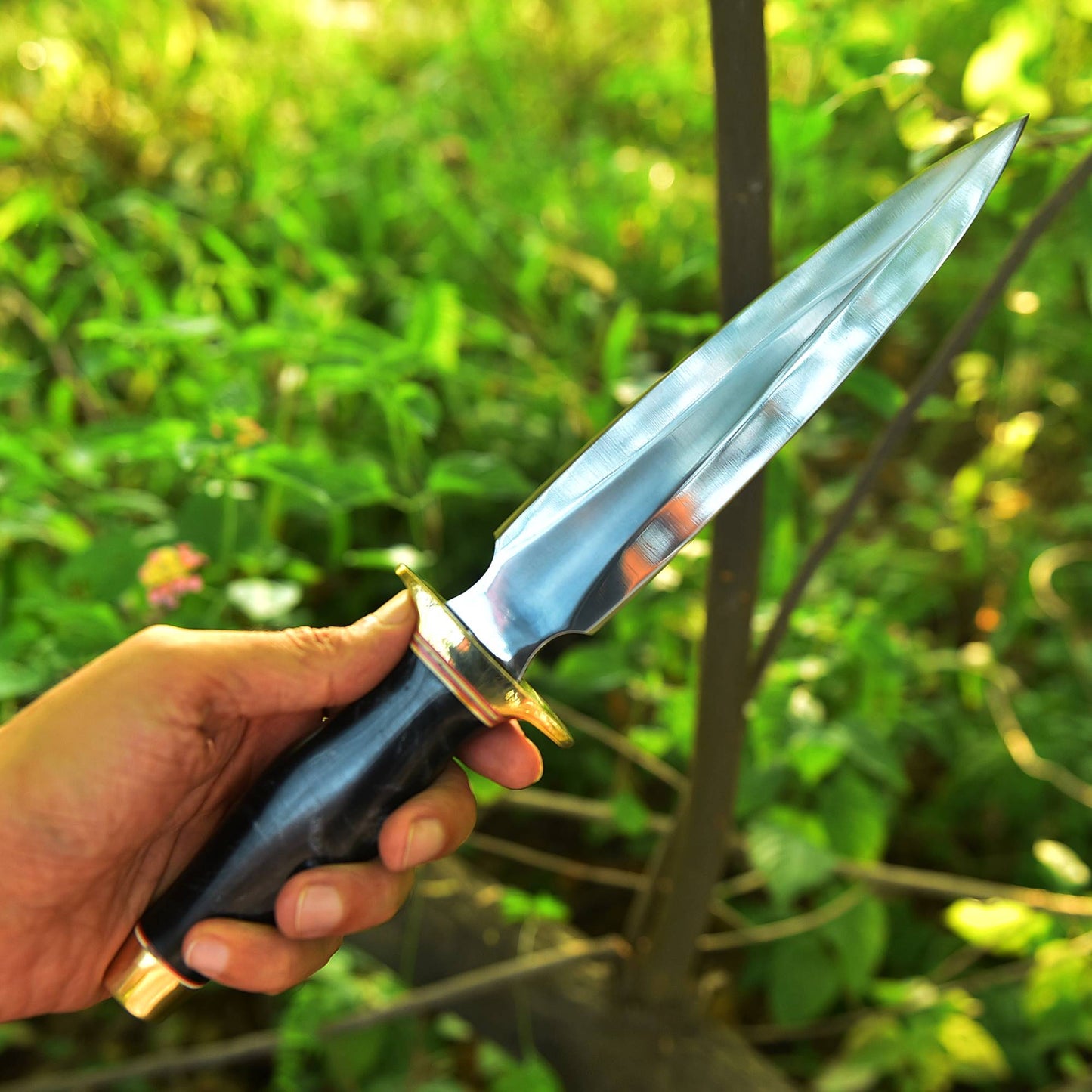 Handmade Carbon Steel Blade Double Edge Dagger Resin Brass Guard Handle