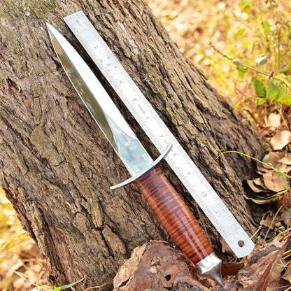 Handmade Carbon Steel Double Edge Blade Dagger Knife Leather Handle