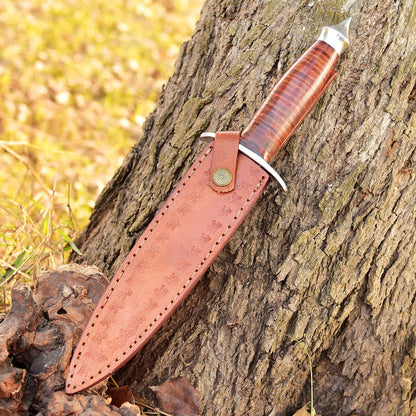 Handmade Carbon Steel Double Edge Blade Dagger Knife Leather Handle
