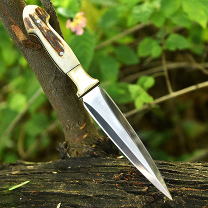 Handmade Carbon Steel High Polish Blade Hunting Dagger Knife Stage Handle