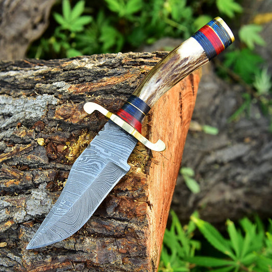 Custom Handmade Damascus Steel Blade Skinner Stage Brass Guard Handle