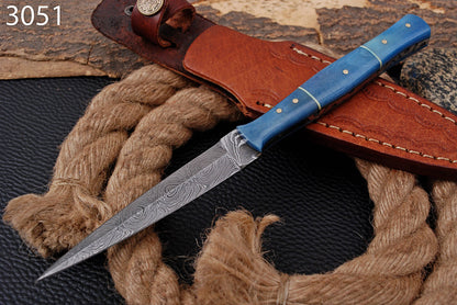 Handmade Damascus Knife Double Edged Fixed Blade Boot Knives - Camel Bone Handle x113