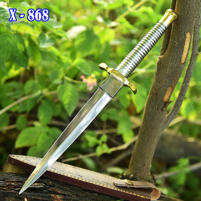 Handmade 1095 Carbon Steel Double Edge Blade Dagger Knife Brass Handle