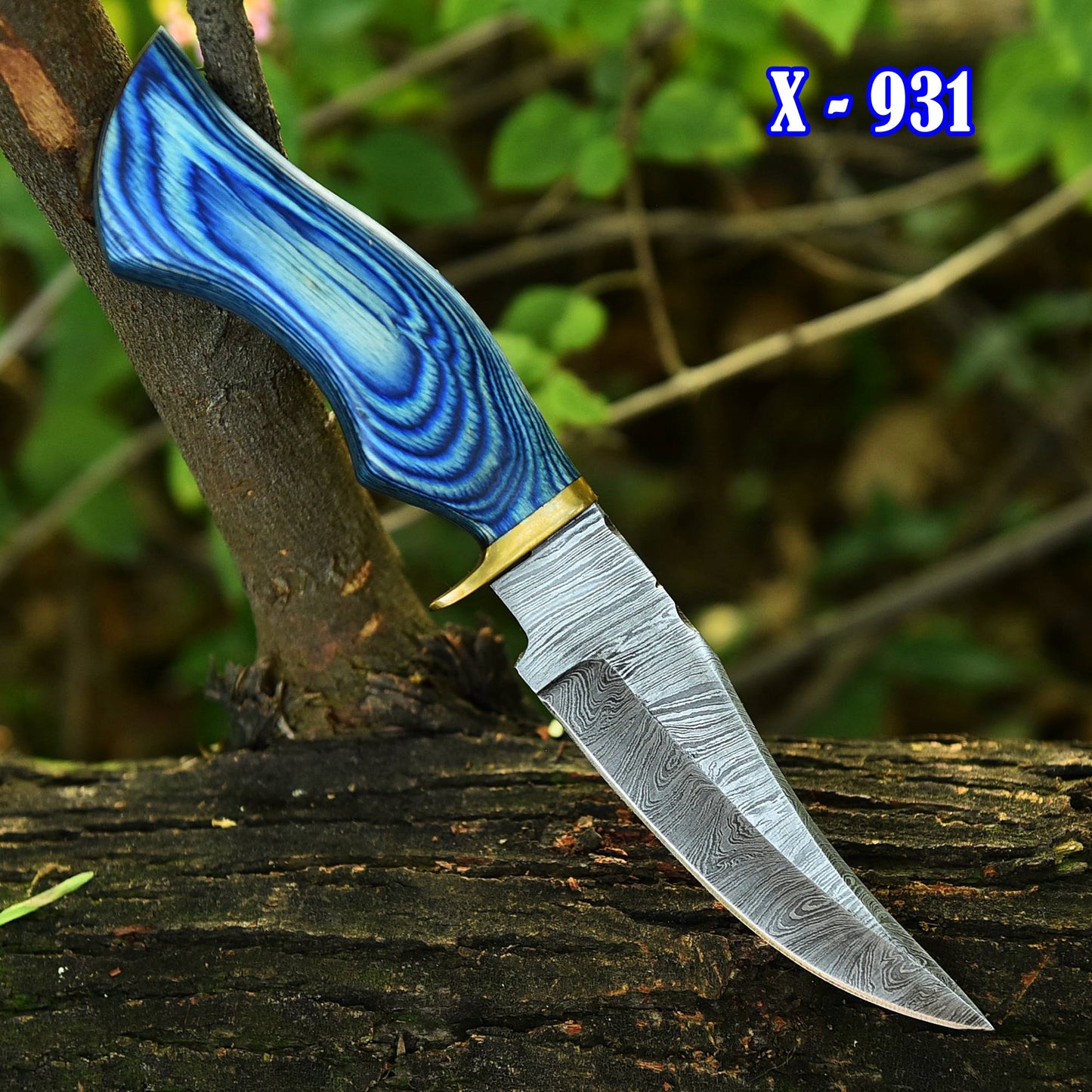 Handmade Damascus Skinning Hunting Camping Knife Wood Brass Guard Handle