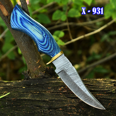 Handmade Damascus Skinning Hunting Camping Knife Wood Brass Guard Handle