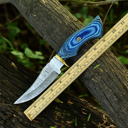 Handmade Damascus Skinning Hunting Camping Knife Wood Brass Guard Handle