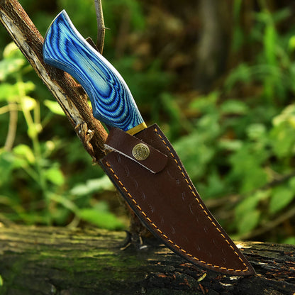 Handmade Damascus Skinning Hunting Camping Knife Wood Brass Guard Handle