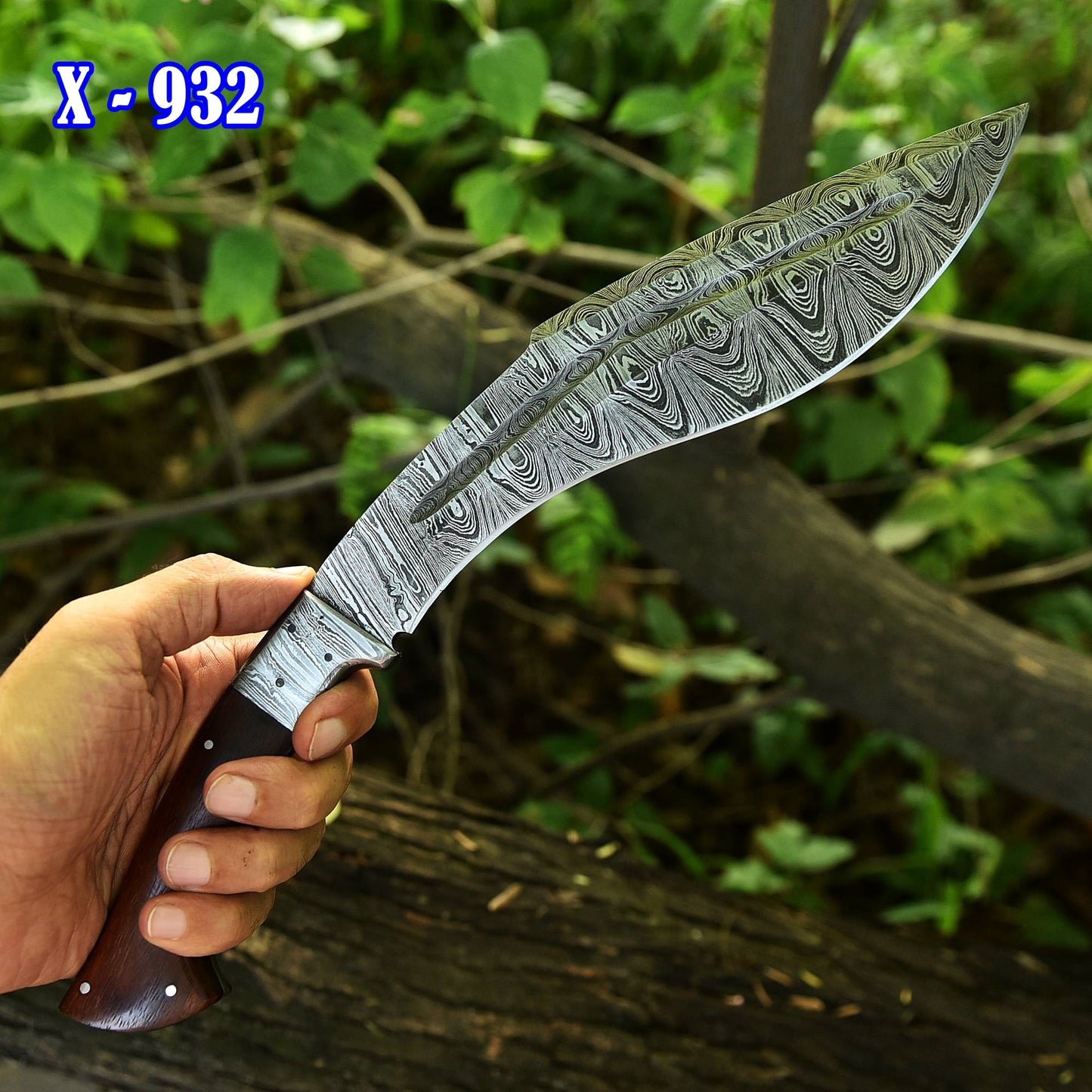 Handmade Damascus Steel Hunting Kukri Knife Damascus Bolster Wood Handle
