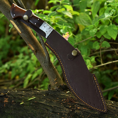 Handmade Damascus Steel Hunting Kukri Knife Damascus Bolster Wood Handle