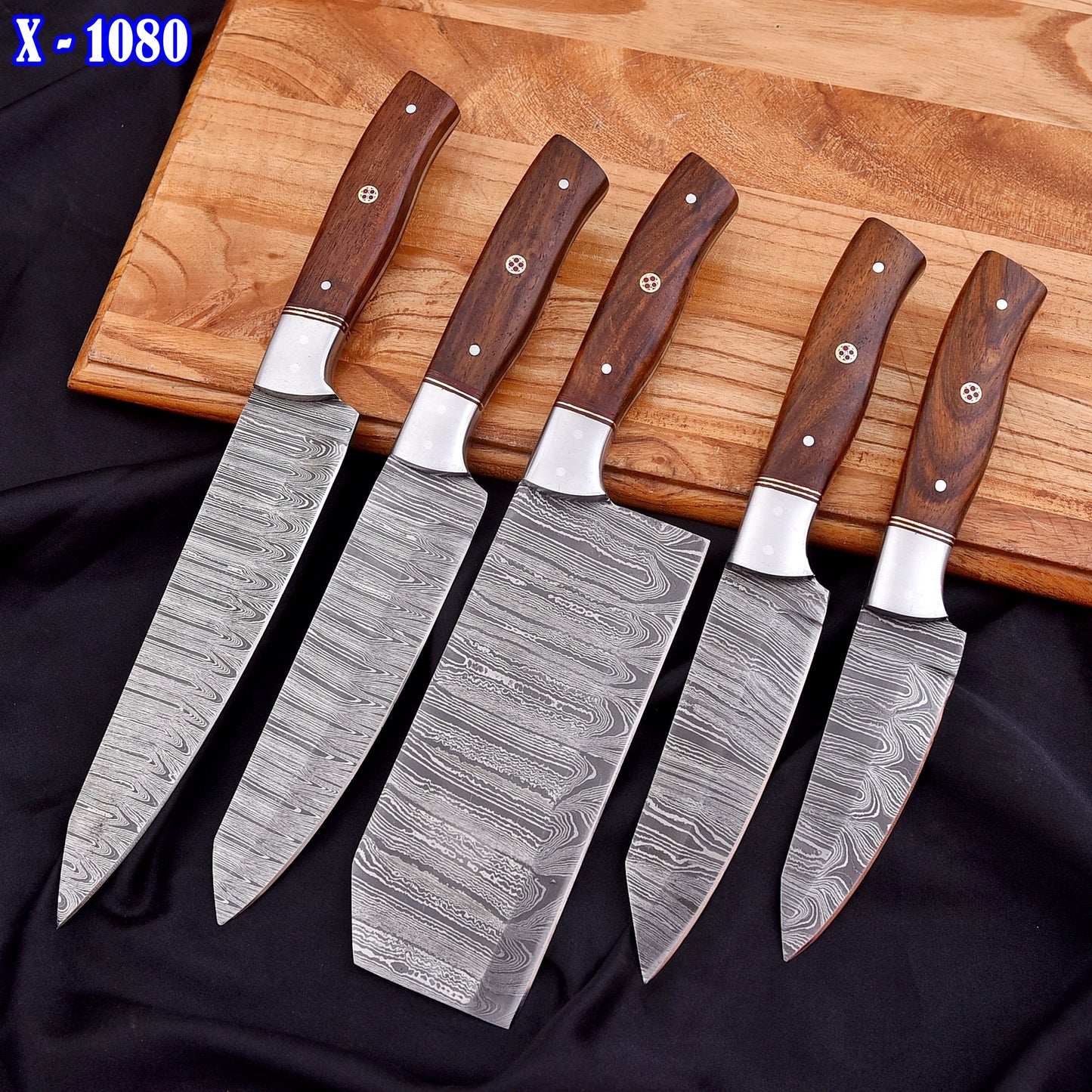 Handmade Forged Damascus Chef Knife Set Steel Bolster Wood Handle