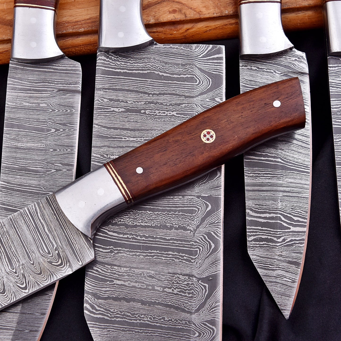 Handmade Forged Damascus Chef Knife Set Steel Bolster Wood Handle