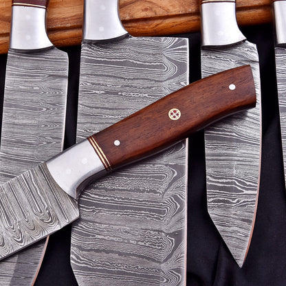 Handmade Forged Damascus Chef Knife Set Steel Bolster Wood Handle