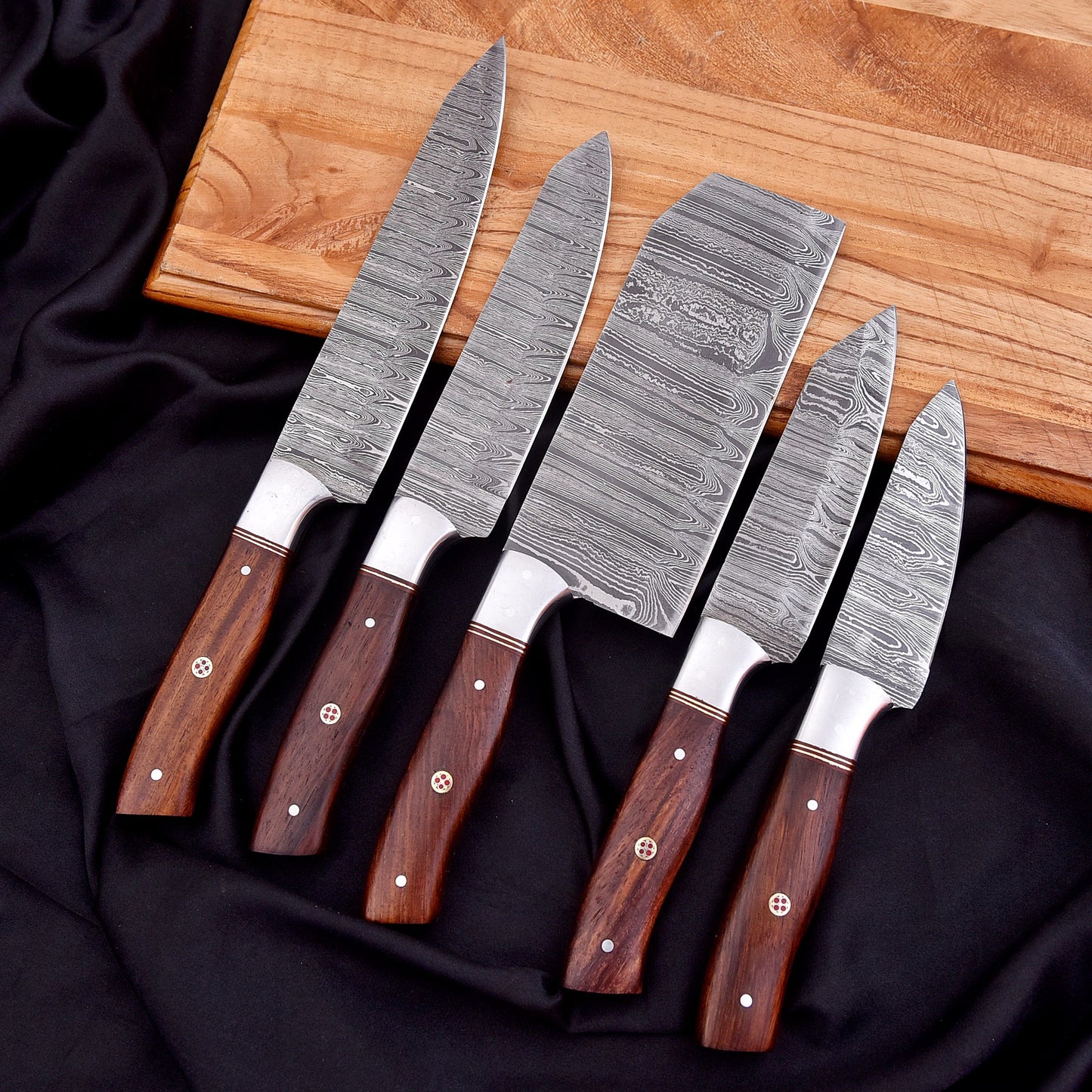 Handmade Forged Damascus Chef Knife Set Steel Bolster Wood Handle