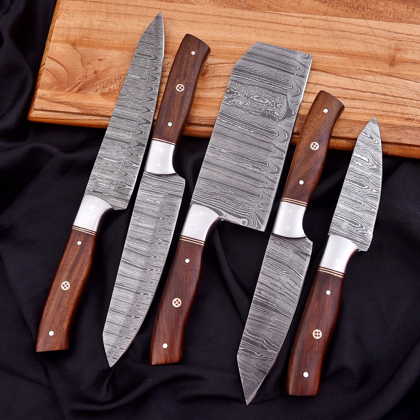 Handmade Forged Damascus Chef Knife Set Steel Bolster Wood Handle