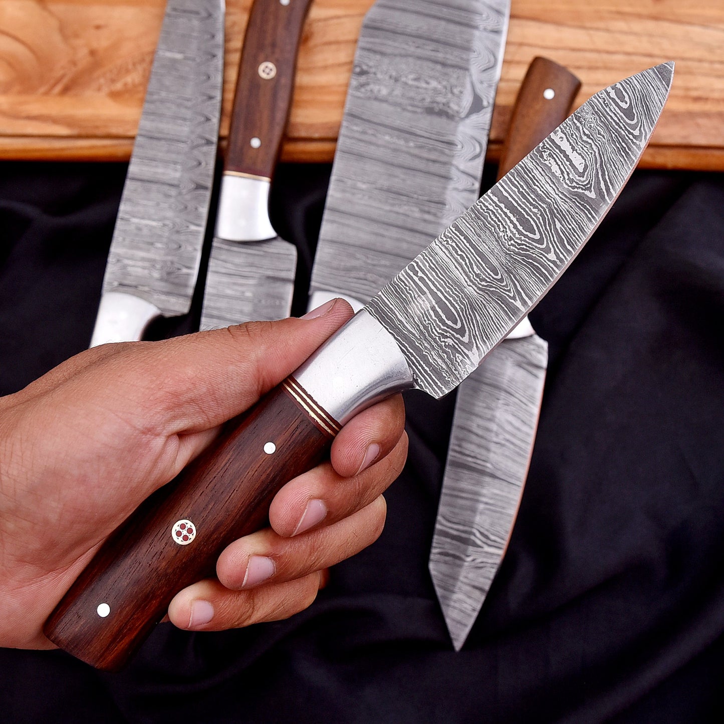 Handmade Forged Damascus Chef Knife Set Steel Bolster Wood Handle