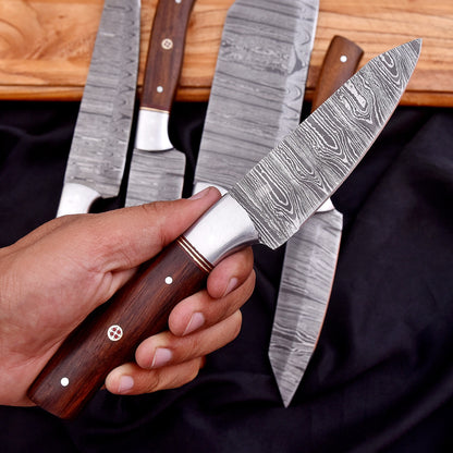Handmade Forged Damascus Chef Knife Set Steel Bolster Wood Handle