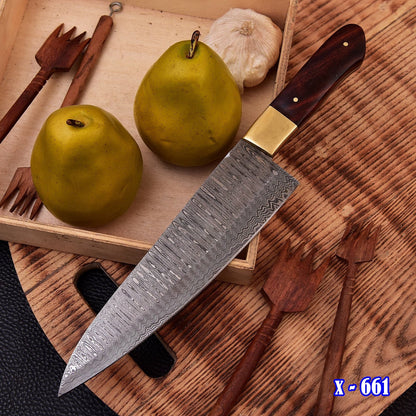 12" Handmade Damascus Stainless Steel Chef Knife Wood Handle, VG 72 Layer Cooking Knife