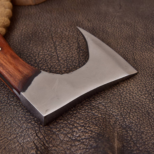 Full Tang Forged Carbon Steel Axe with Rose Wood Shaft - Viking Axe -X177