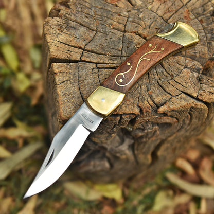 Handmade Carbon 1095 Steel Folding Pocket Knife Brass Wood Handle