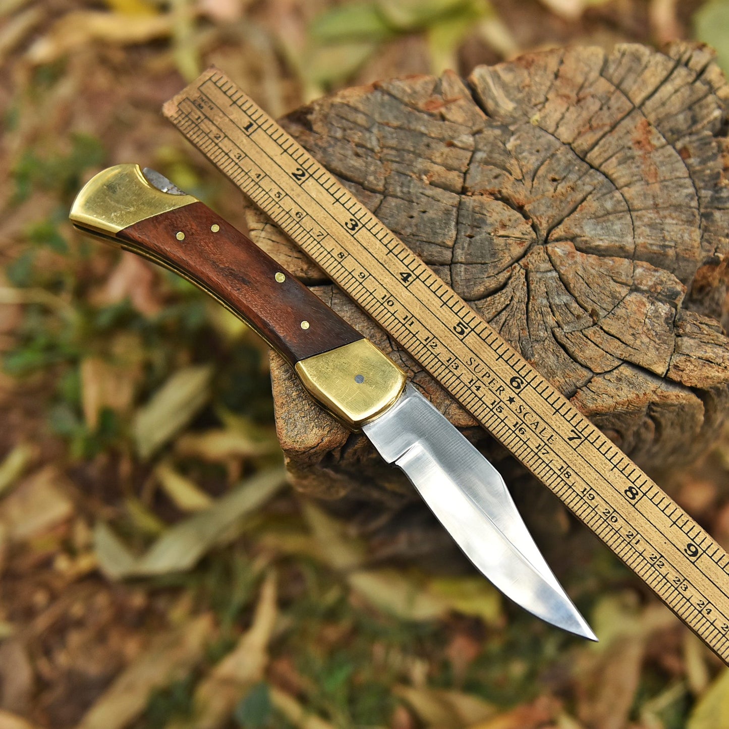 Handmade Carbon 1095 Steel Folding Pocket Knife Brass Wood Handle
