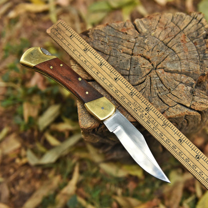 Handmade Carbon 1095 Steel Folding Pocket Knife Brass Wood Handle