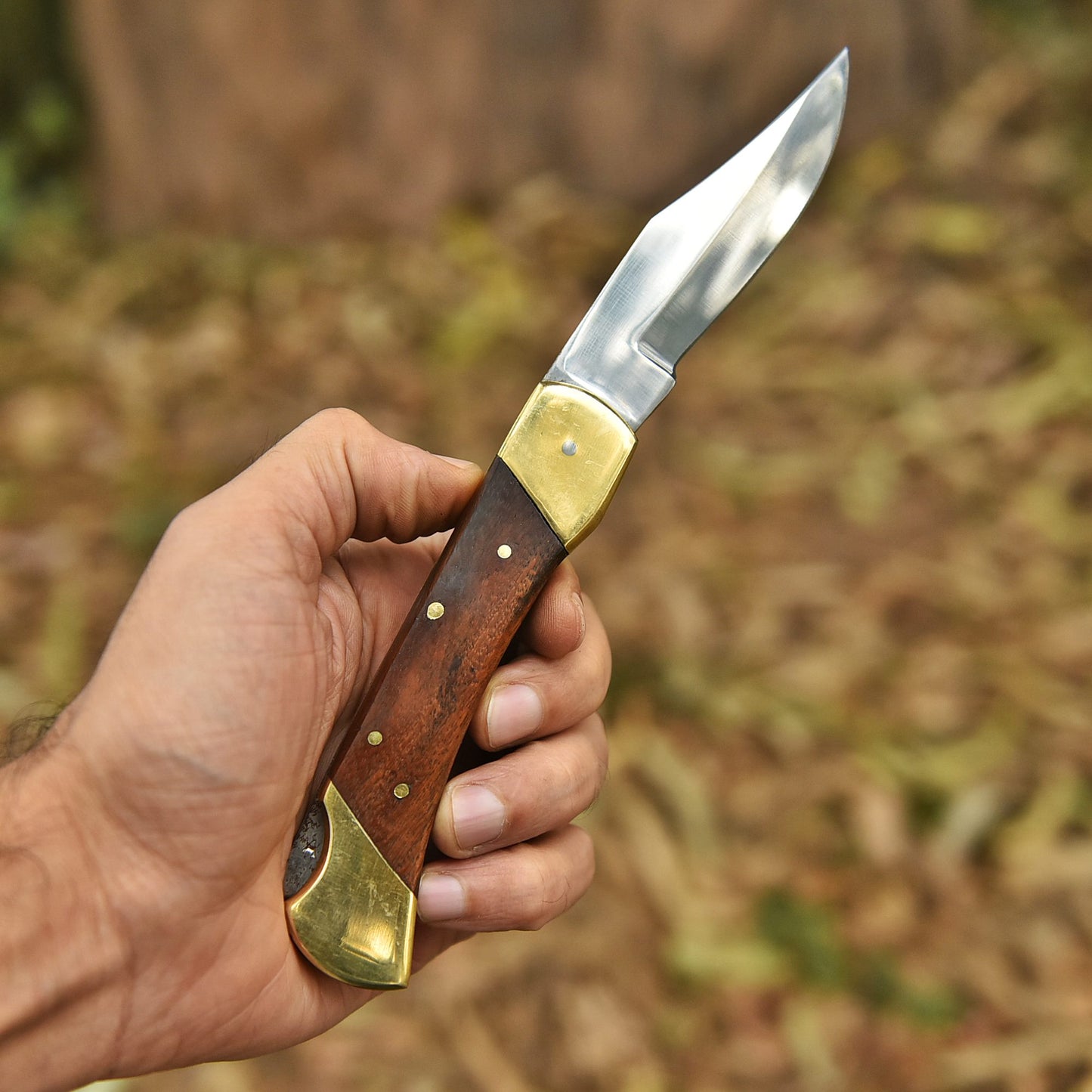 Handmade Carbon 1095 Steel Folding Pocket Knife Brass Wood Handle