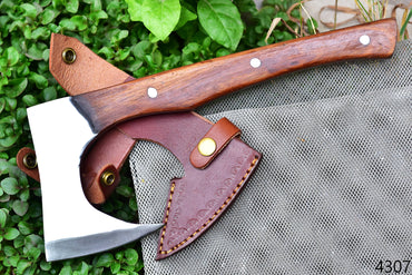 Full Tang Forged Carbon Steel Axe with Rose Wood Shaft - Viking Axe -X177