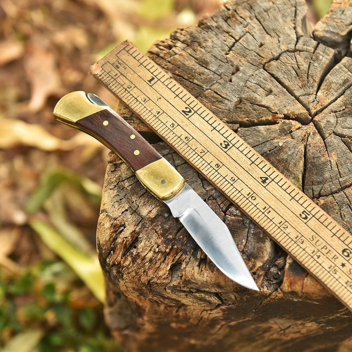 Handmade Carbon 1095 Steel Folding Blade Pocket Knife Wood Brass Handle