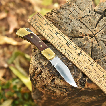 Handmade Carbon 1095 Steel Folding Blade Pocket Knife Wood Brass Handle
