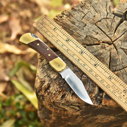 Handmade Carbon 1095 Steel Folding Blade Pocket Knife Wood Brass Handle