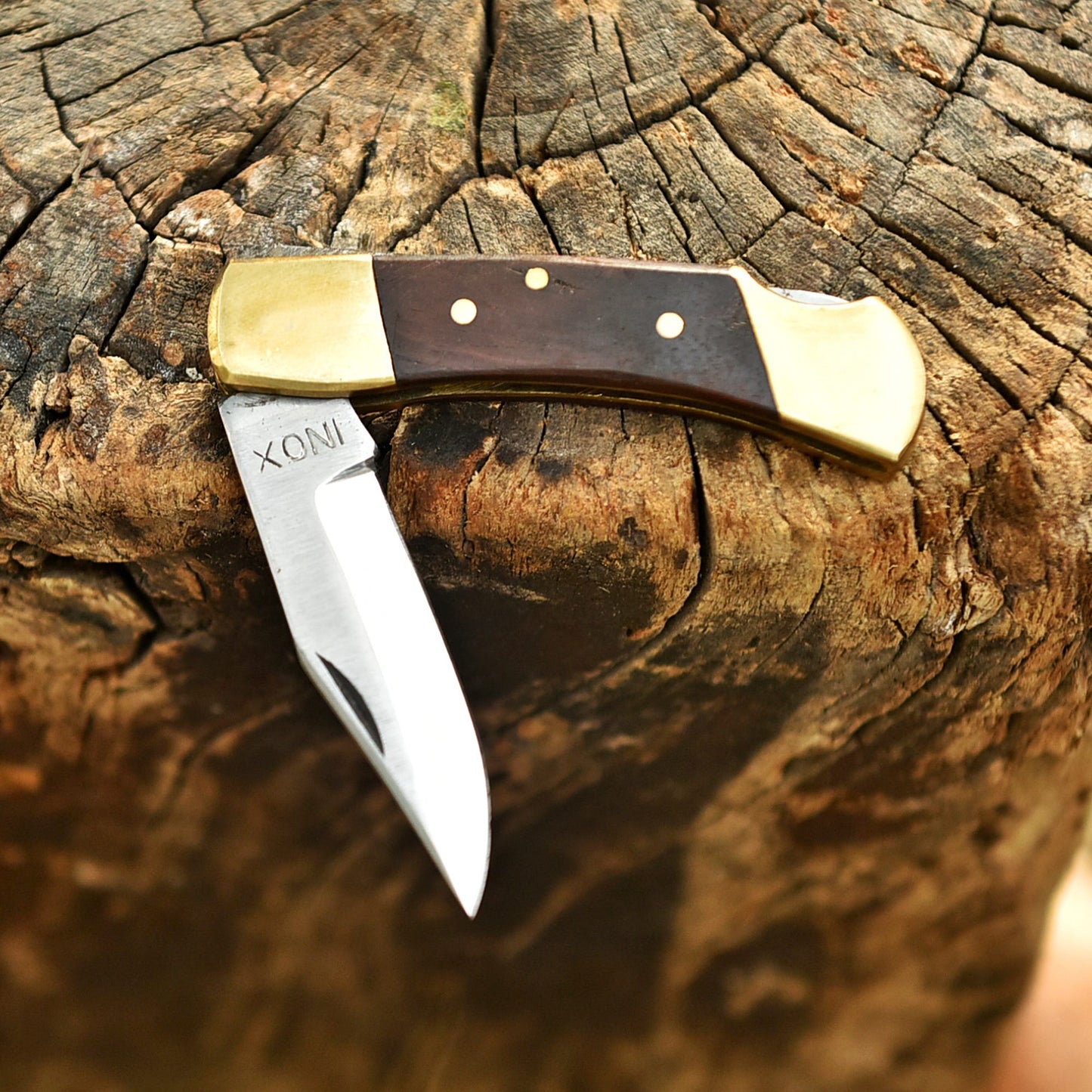 Handmade Carbon 1095 Steel Folding Blade Pocket Knife Wood Brass Handle